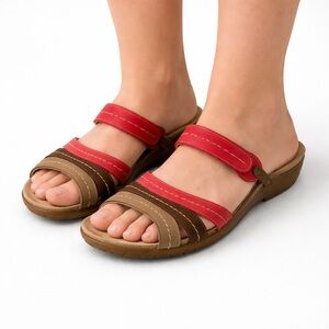 Size 10 (EU 41) Mephisto Women’s Leather Sandals Red Brown Adjustable Strap